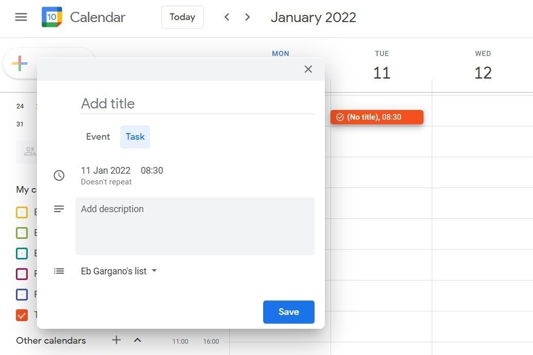 Add a task to Google Calendar
