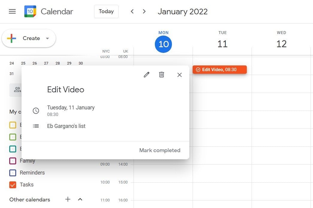 Mark a task completed in Google Calendar