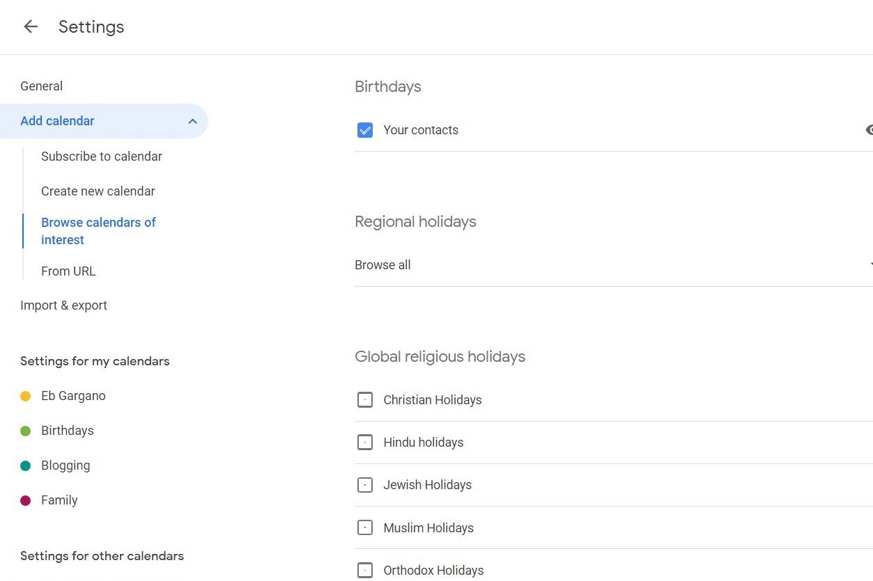 Add National Holidays in Google Calendar