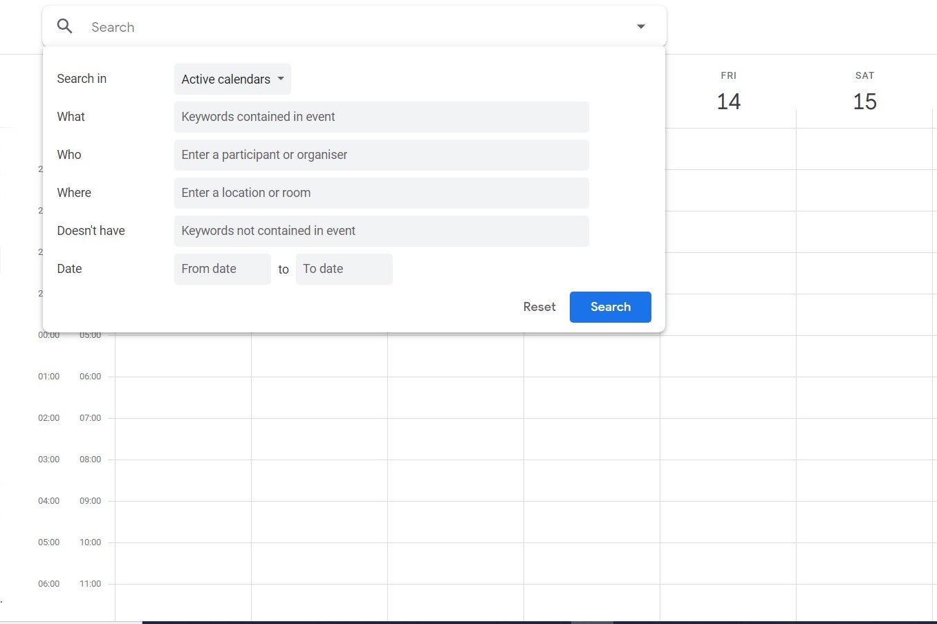 Google Calendar Advanced Search Options