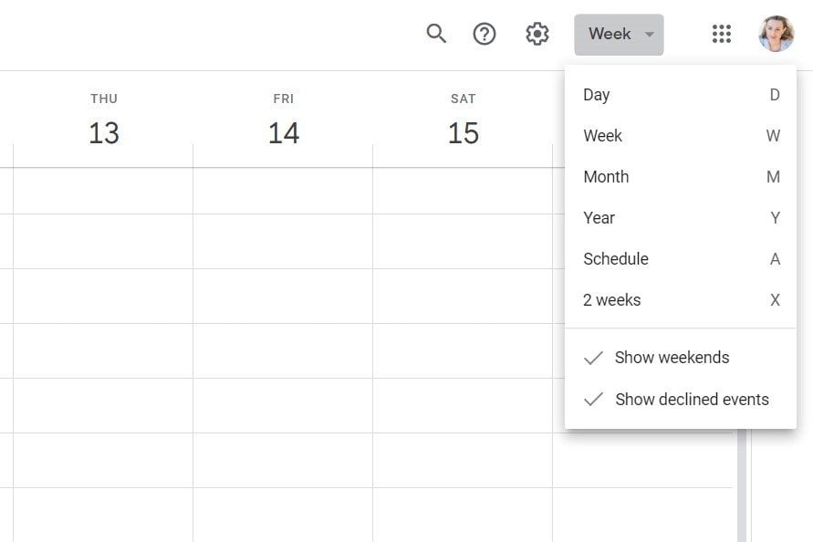 Change your calendar view in Google Calendar 